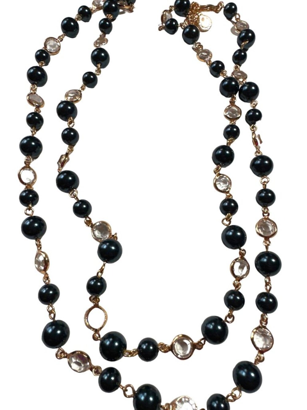 Timeless Y2k Black Pearl Strand Necklace Extra Long Simulated Polished Classic - Picture 3 of 6